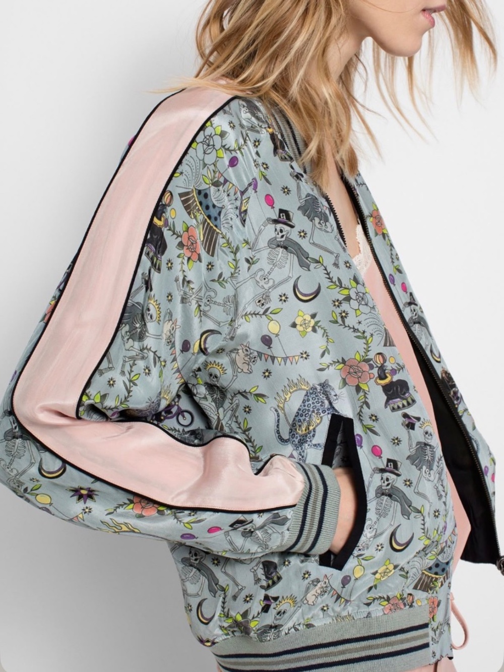 Zadig & Voltaire Billy Circus Reversible Bomber Jacket Sz Large